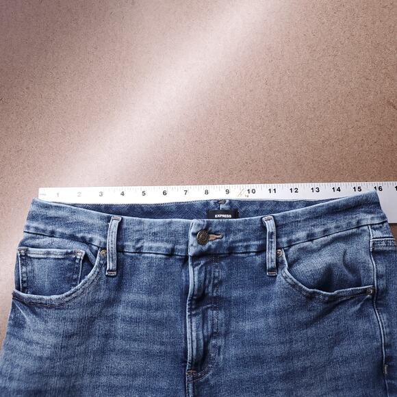 Express Jeans Women L Long (12/14/16) Blue Skyscraper Mid Rise Stretch Slit Hem - Picture 5 of 12